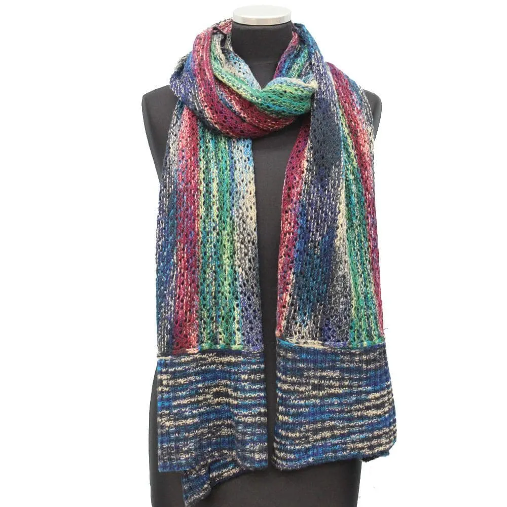 Multicolor Marble Knit Scarf w/ Contrast End-Navy Combo