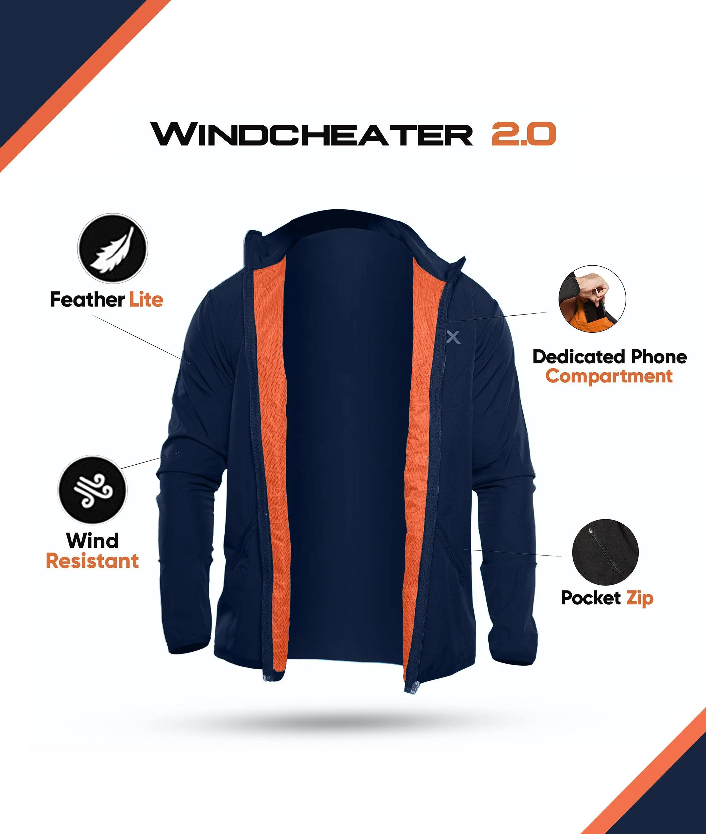 Night Blue GymX Windcheater (Dedicated Phone Pocket)