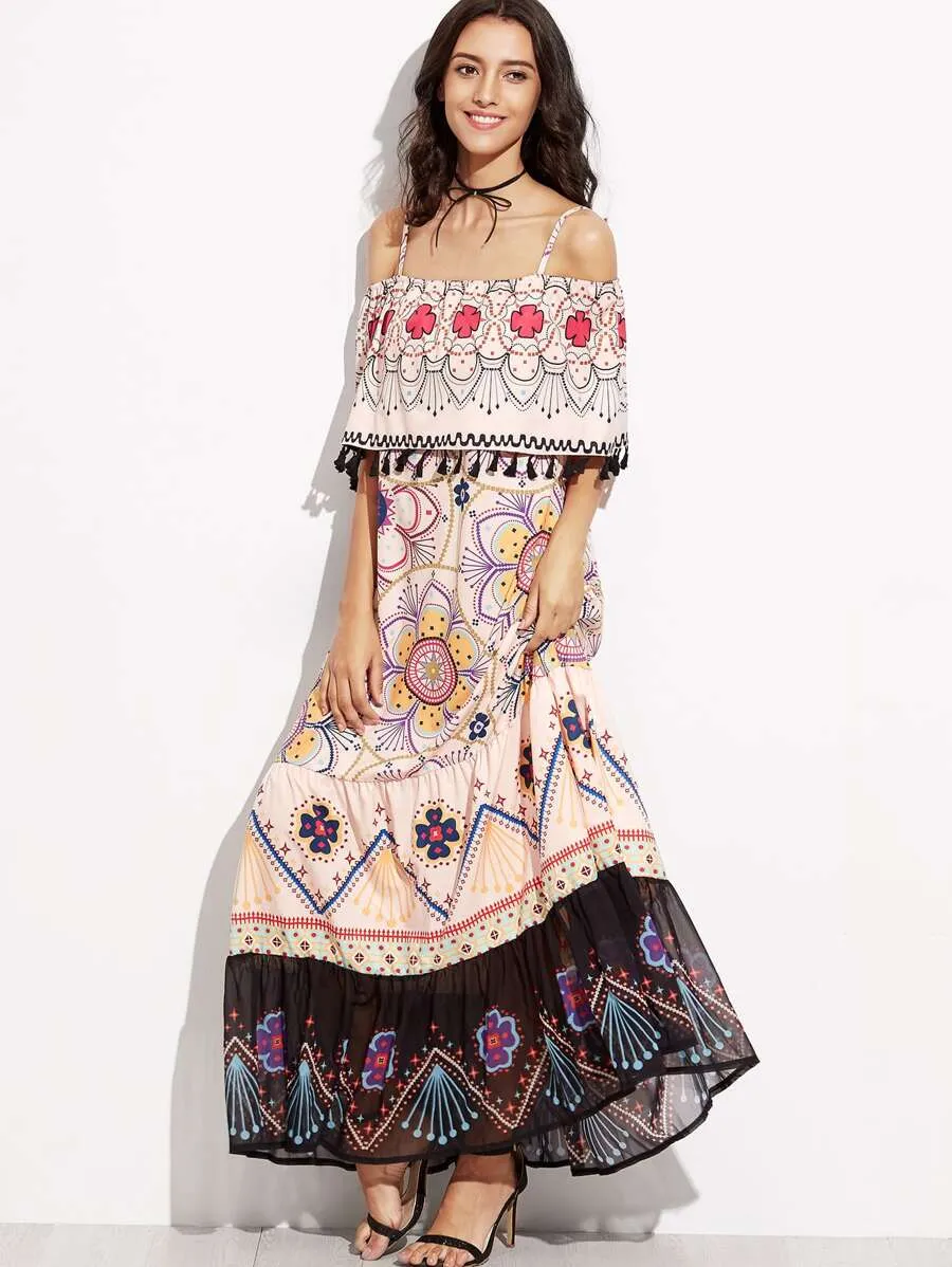 Off Shoulder Boho Summer Dress, Bohemian Maxi Dress For Women