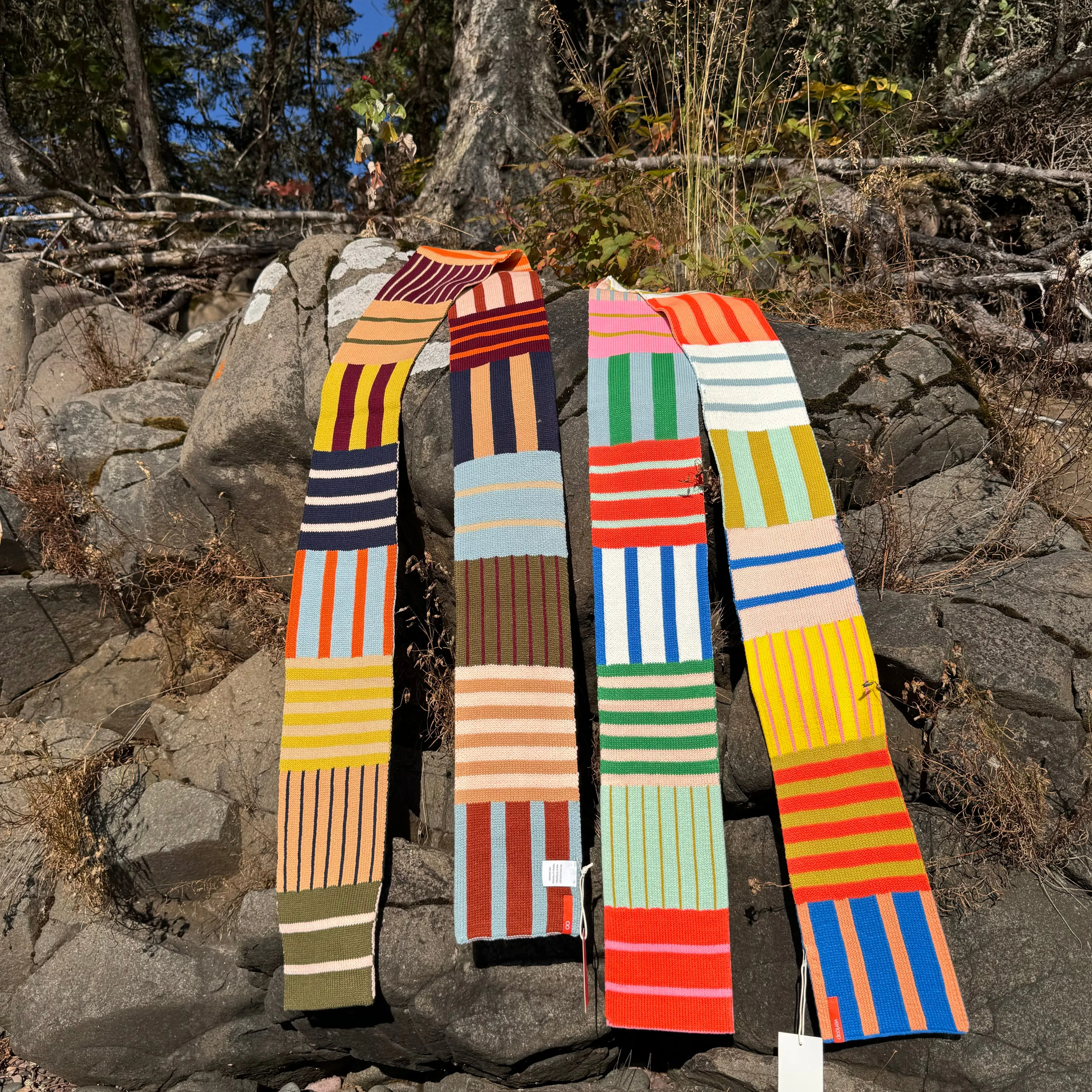 Patchwork Stripe Skinny Scarf by Verloop Knits