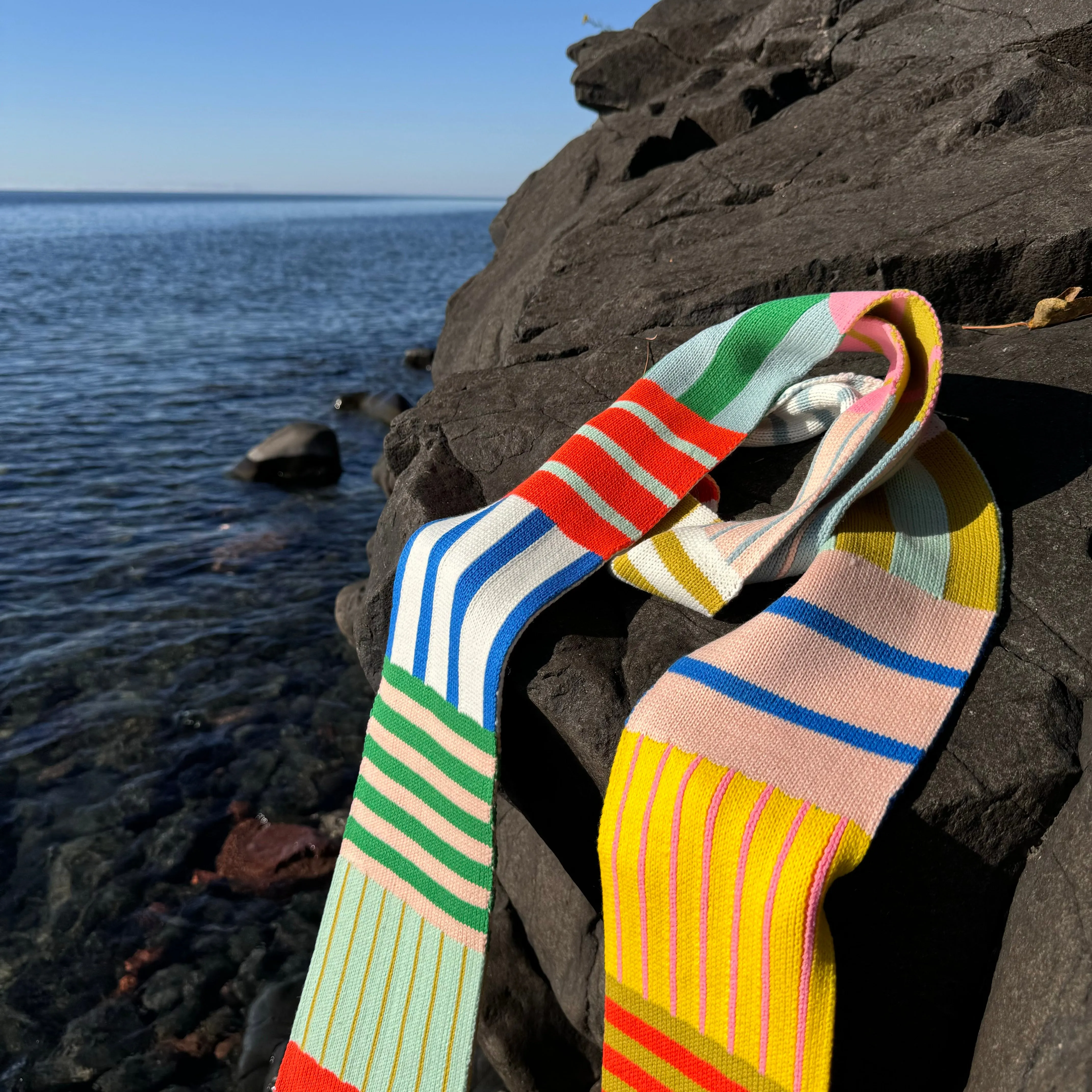 Patchwork Stripe Skinny Scarf by Verloop Knits