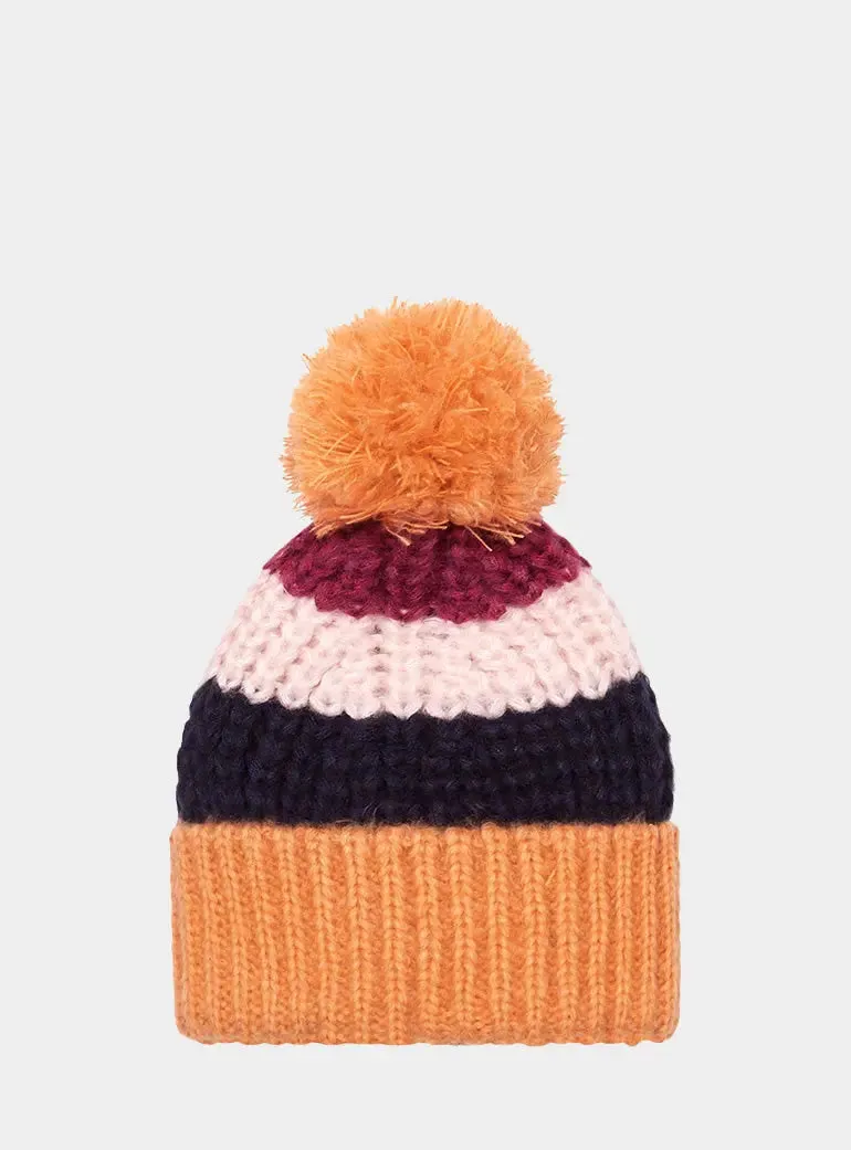 Phoebe Stripe Beanie Bobble Hat - Berry