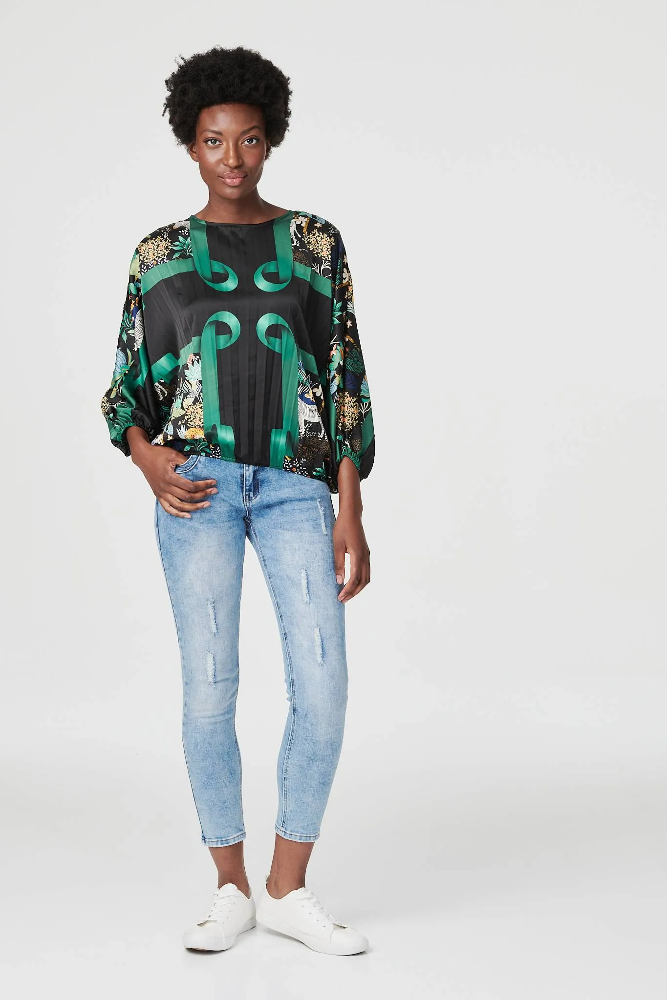 Printed Satin Oversized Blouse