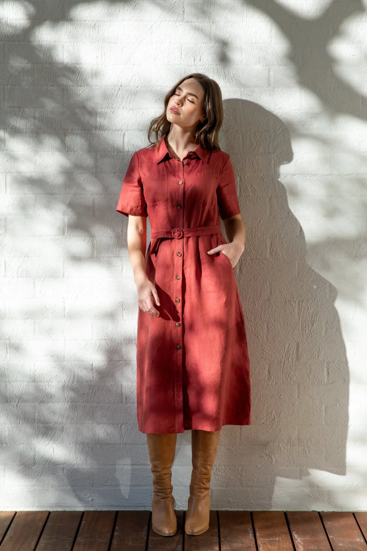 RUST Linen Shapeshifter Shirt Dress