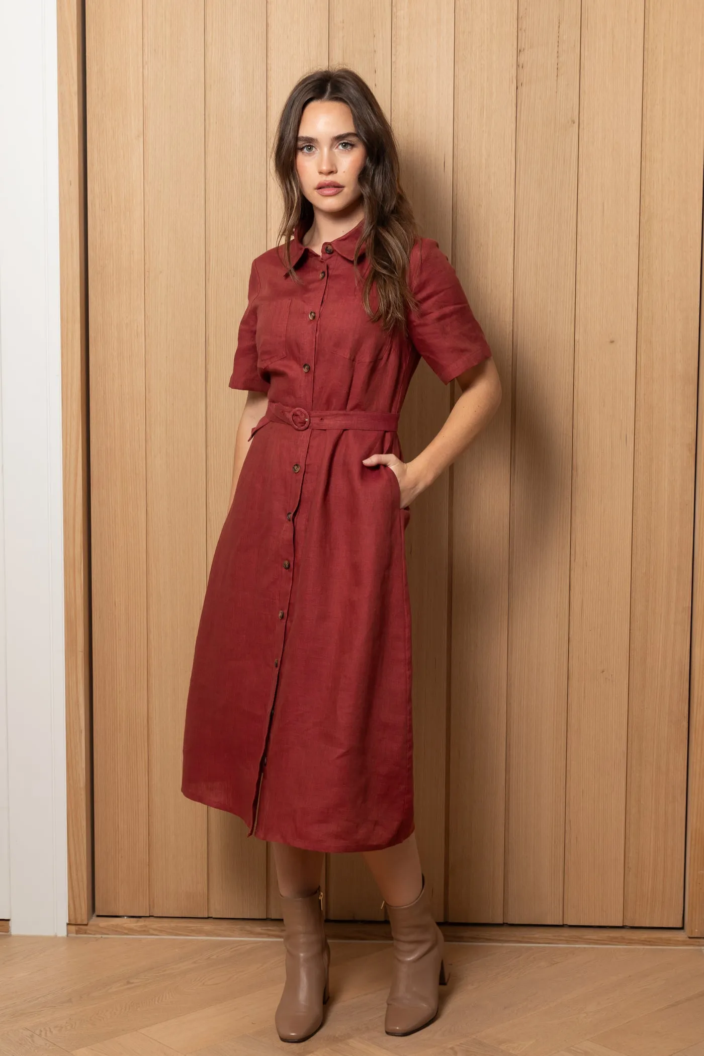 RUST Linen Shapeshifter Shirt Dress