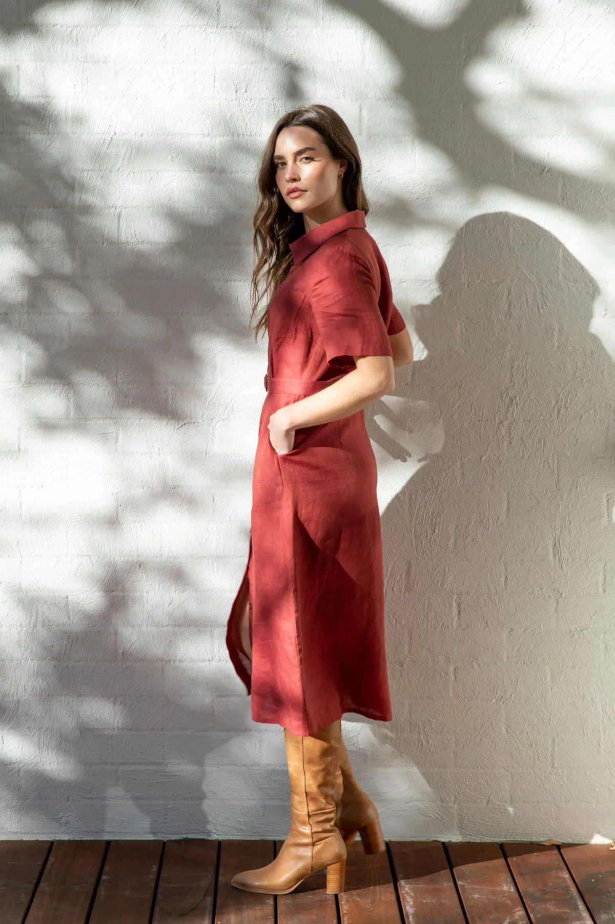 RUST Linen Shapeshifter Shirt Dress