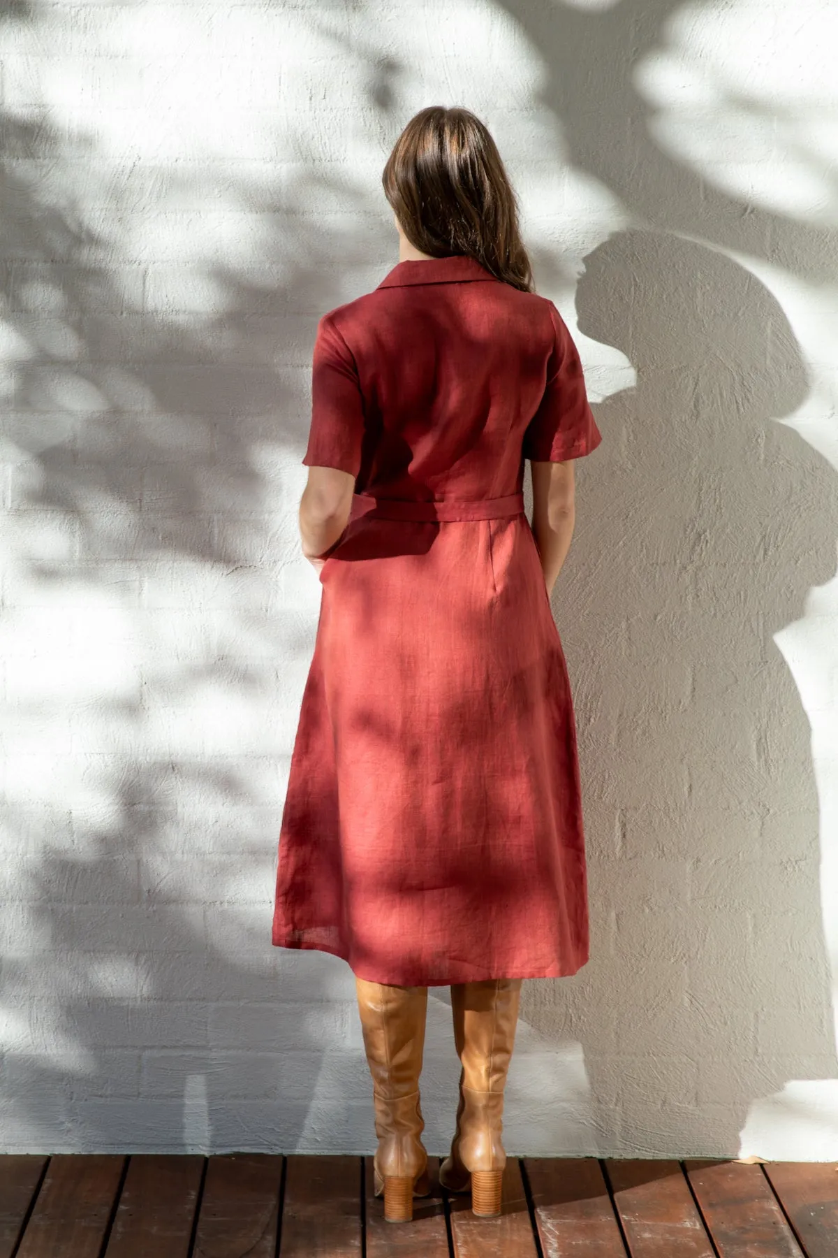 RUST Linen Shapeshifter Shirt Dress