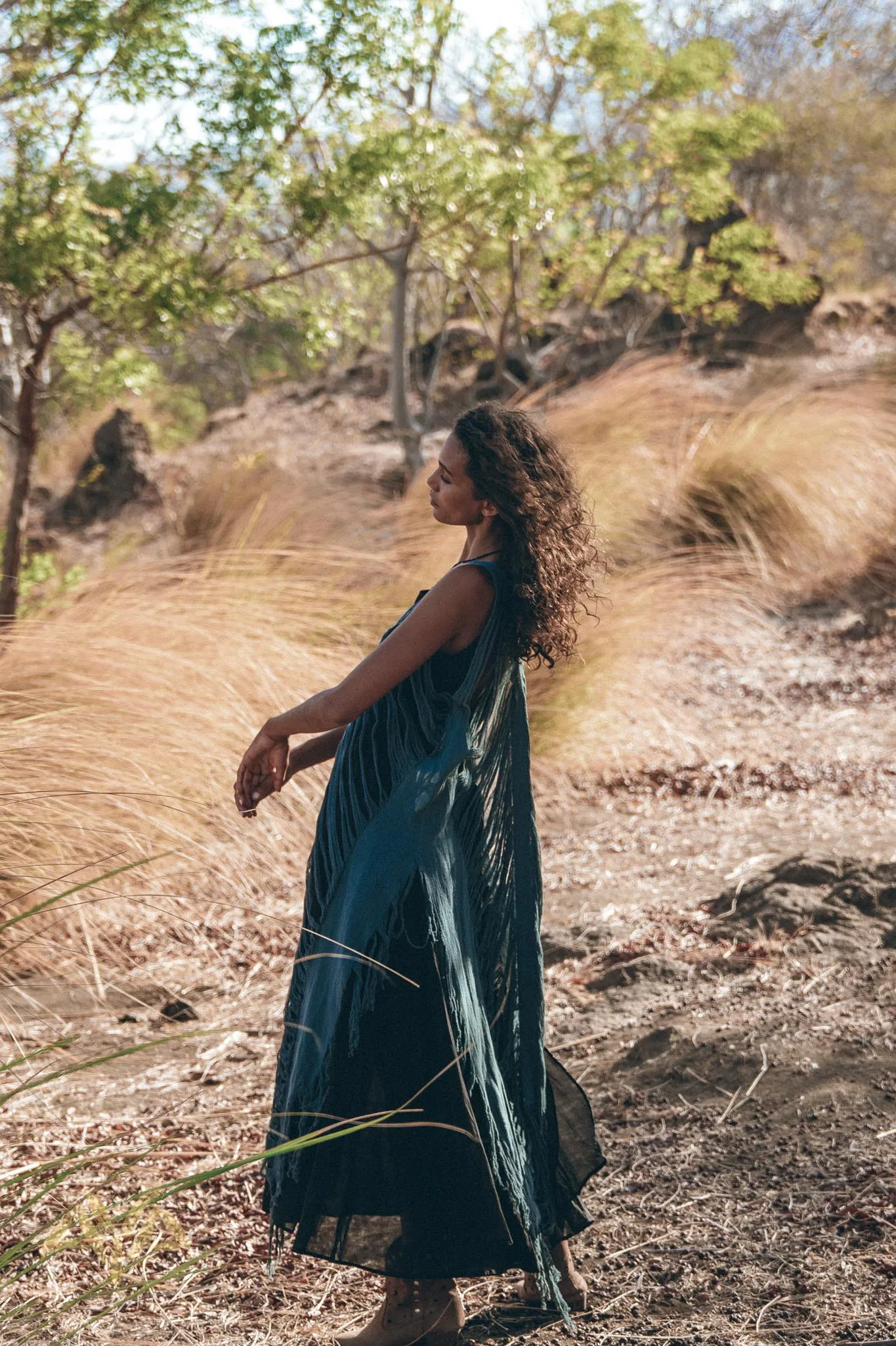 See Through Dress • Navy Blue Long Maxi Dress • Tribal Raw Cotton Cover-up