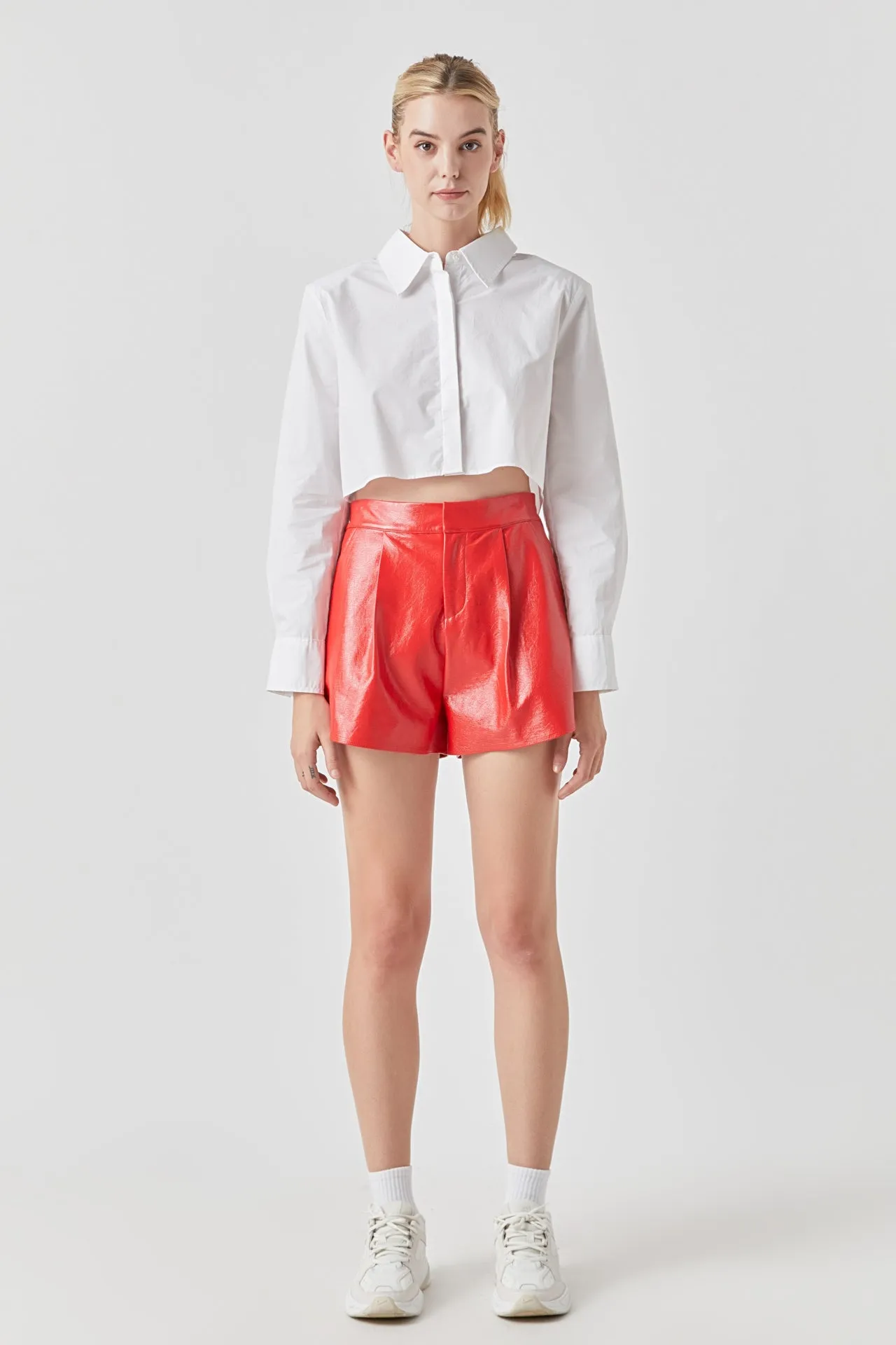 Shoulder Pad Cropped Shirt