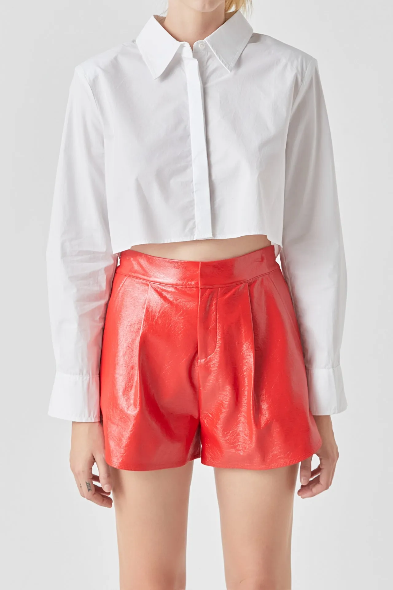 Shoulder Pad Cropped Shirt