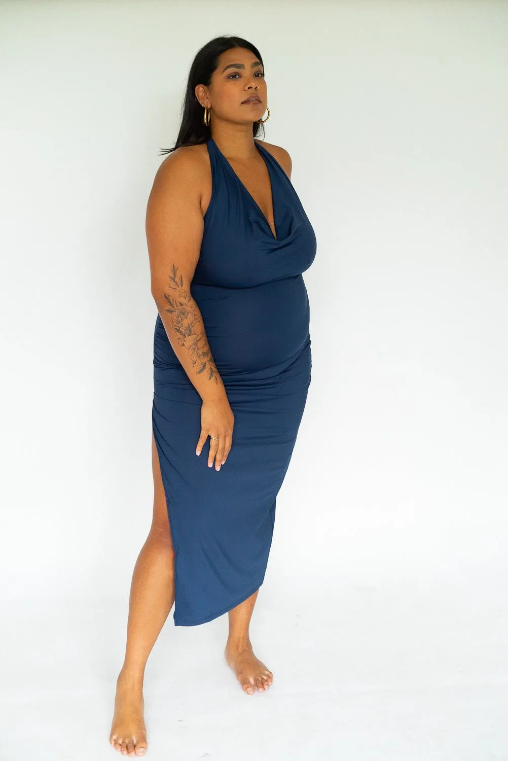 The Cowl Halter Dress - Navy