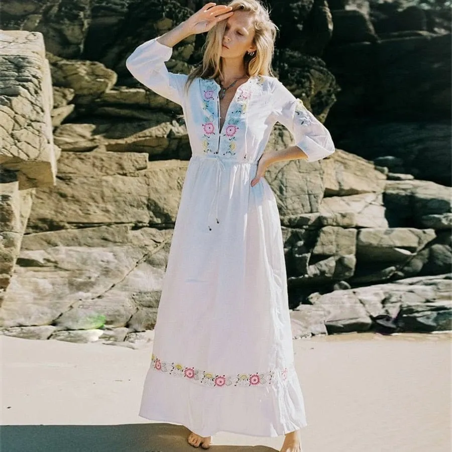 The Perfect Summer White Cotton Embroidery Maxi Dress