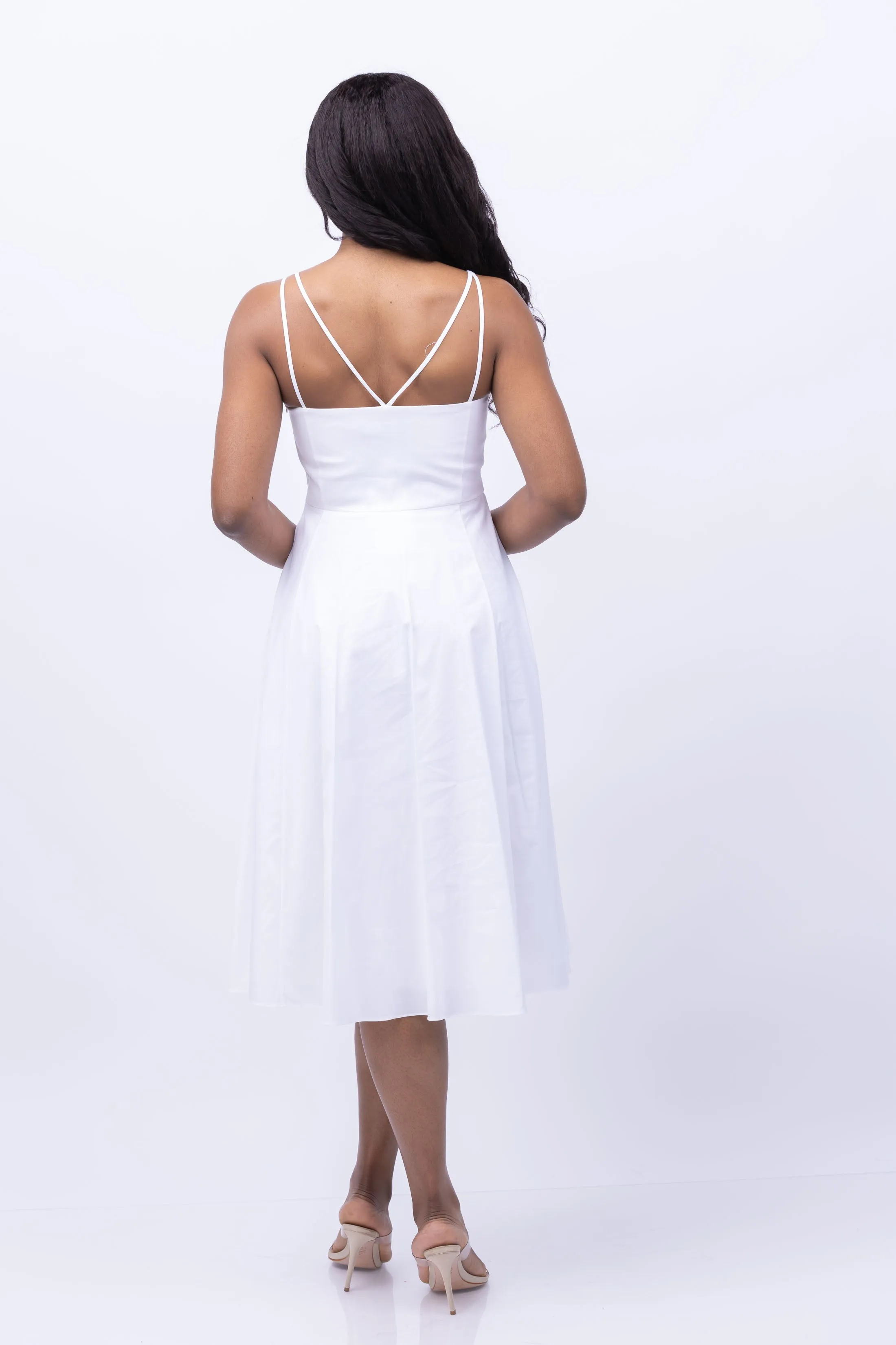 Theory Square Neck Midi Dress in White