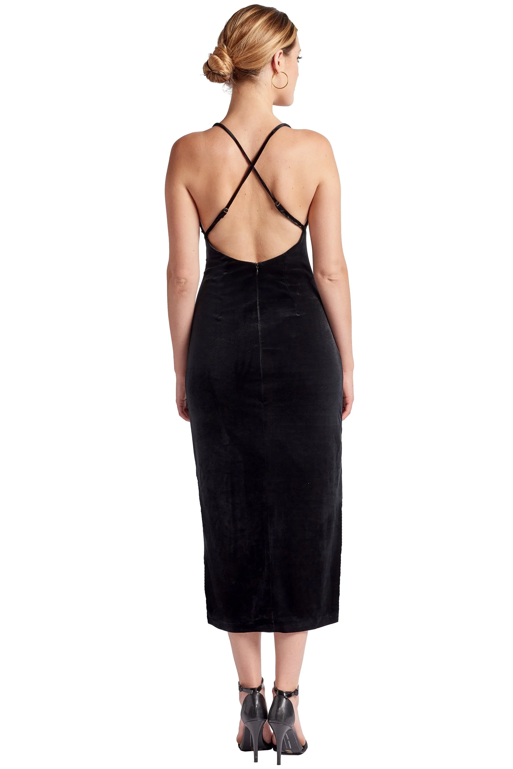 Velvet LBD with Open Back and High Slit