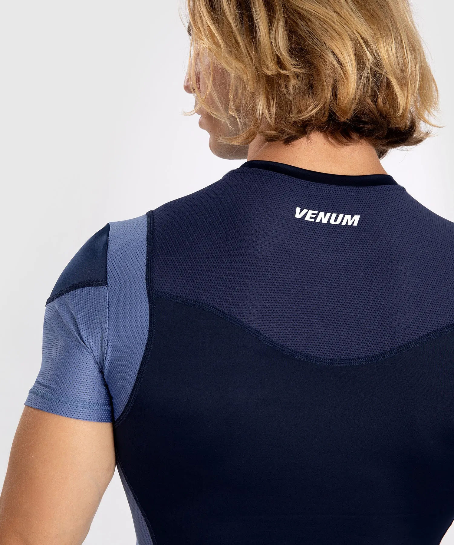 Venum Tempest Men's Short Sleeve Rashguard - Navy Blue/Blue