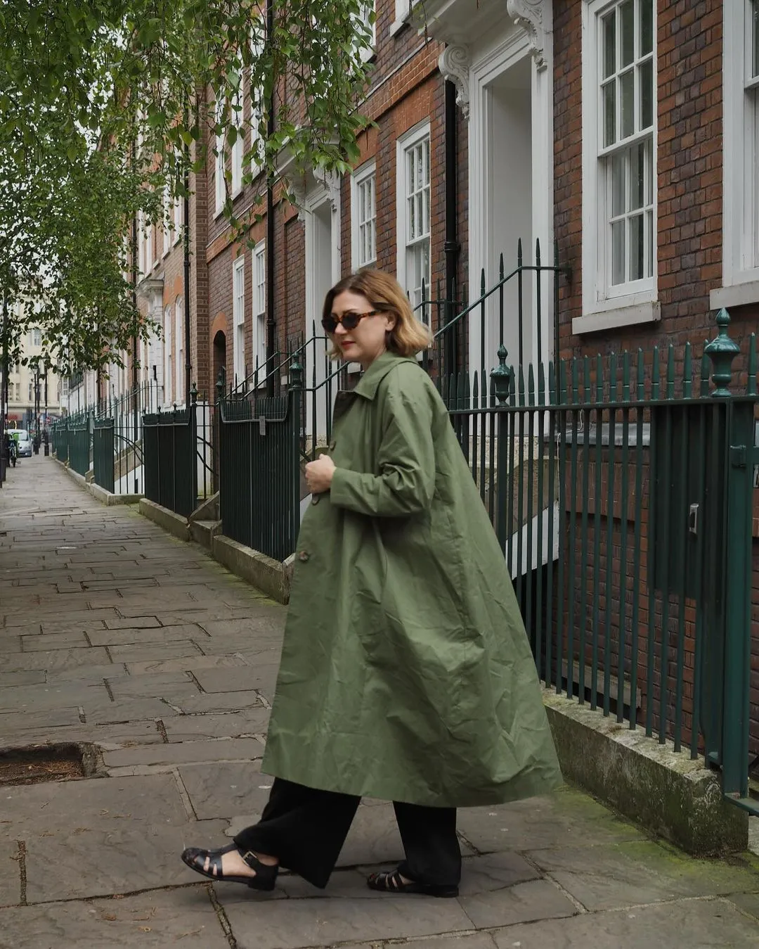 Waxed Cotton Asymmetric Raincoat in Navy by Lora Gene