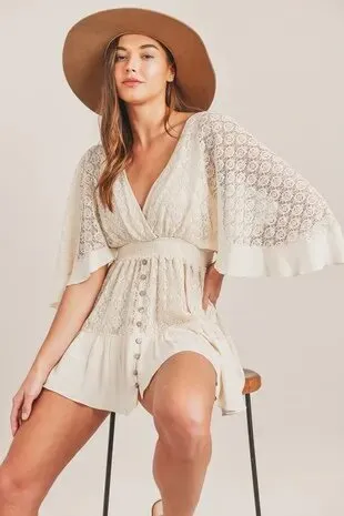 White Lace Romper - Bella Chic